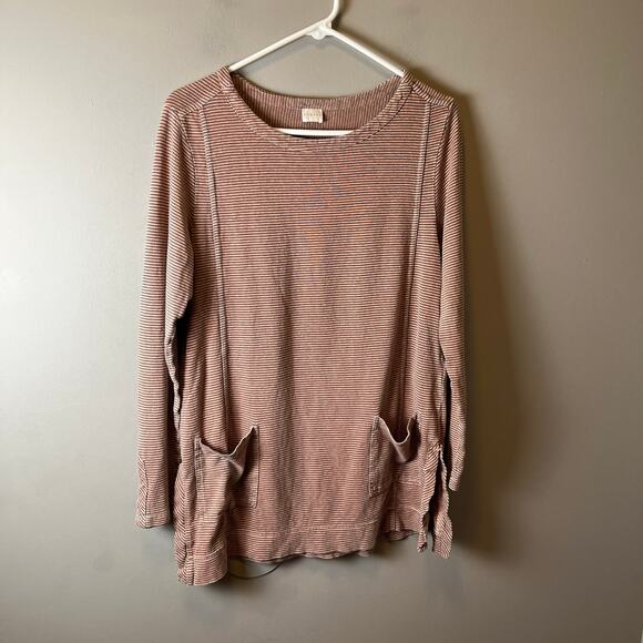 Poetry Tops - Poetry Striped Hemp & Organic Cotton Hemp Relaxed Long Sleeve Tunic Top Size 6